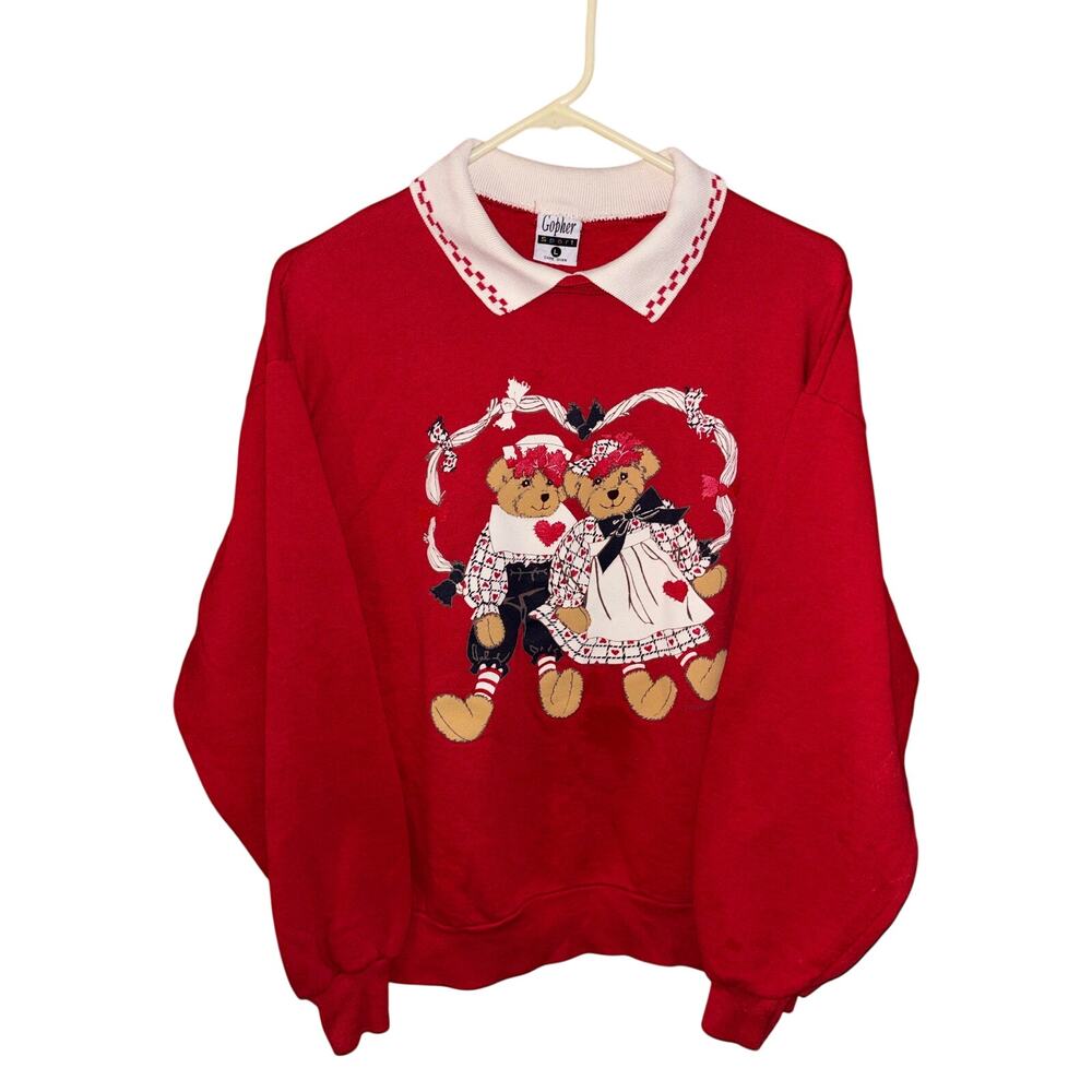 Vintage Gopher Sport women’s red teddy bear collared crewneck sweatshirt large